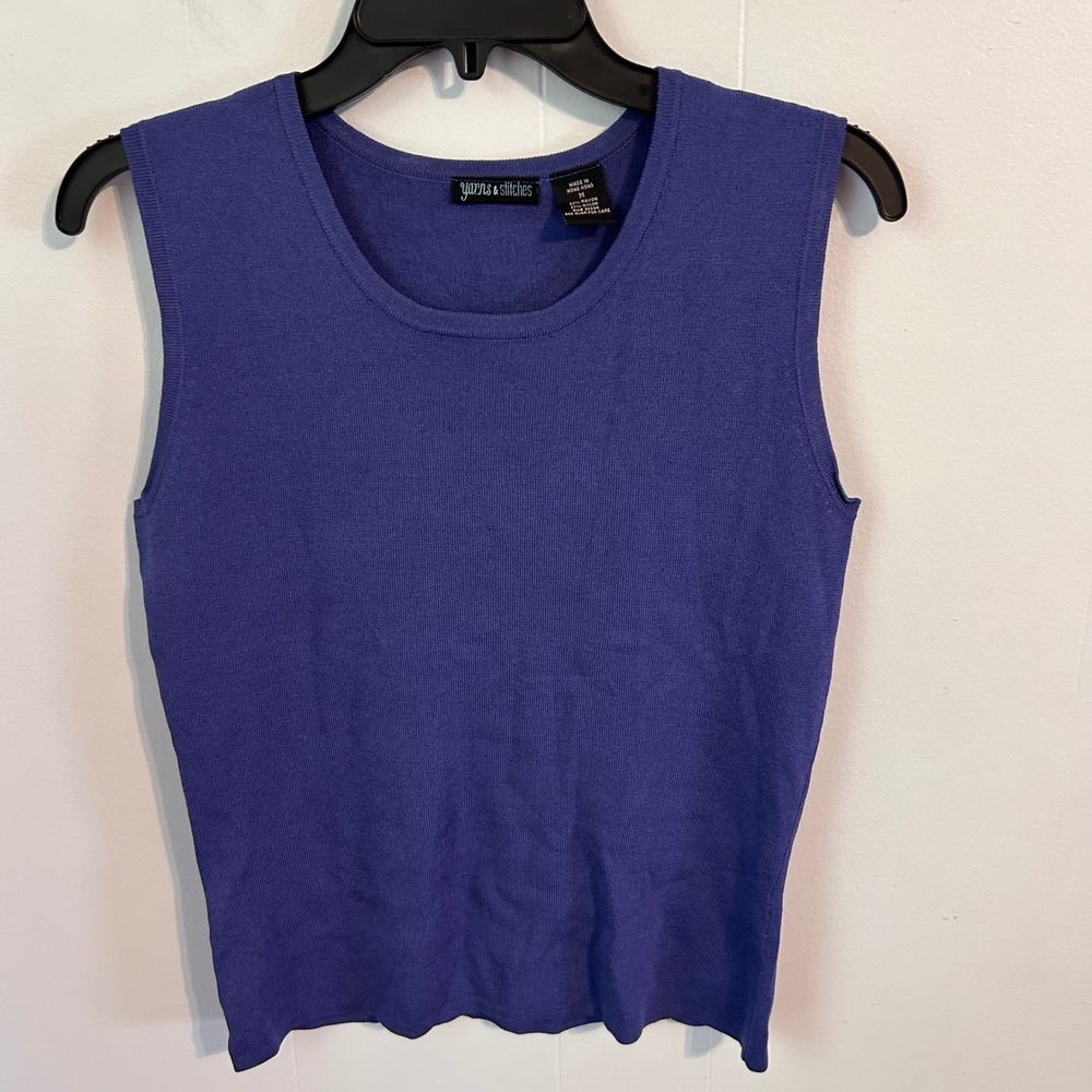 Yarns & Stitches Womens Periwinkle Blue Knit Scoop Neck Shell Tank Top Size M